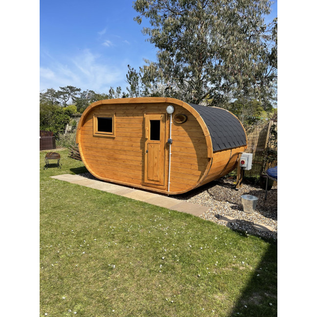 Oval Classic Garden Sauna for 5 people / Electric or Wood Burning Harvia Stove / High Quality Heat Treated Scandinavian Spruce