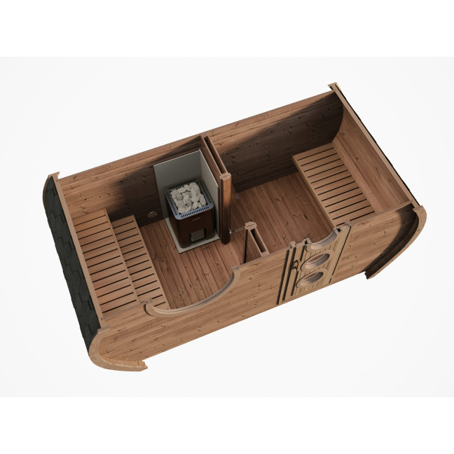 Oval Sauna Frodo 195 Outdoor for 8 people / Electric or Wood Burning Harvia Stove / High Quality Heat Treated Spruce