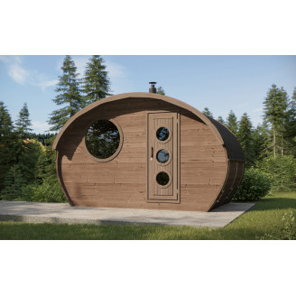 Oval Sauna Frodo 240 Outdoor for 8 people / Electric or Wood Burning Harvia Stove / High Quality Heat Treated Spruce