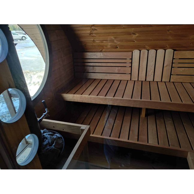 Oval Sauna Frodo 300 Outdoor for 8 people / Electric or Wood Burning Harvia Stove / High Quality Heat Treated Spruce