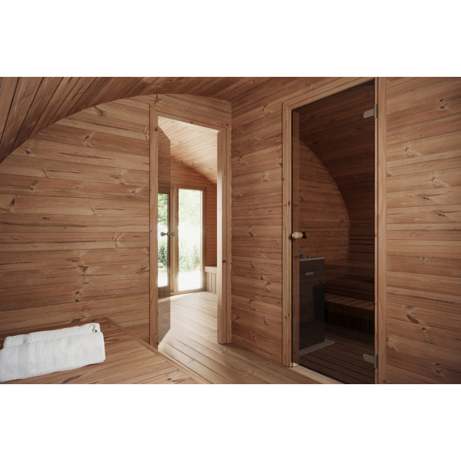 Oval Sauna Frodo 500 Outdoor for 8 people / Electric or Wood Burning Harvia Stove / High Quality Heat Treated Spruce