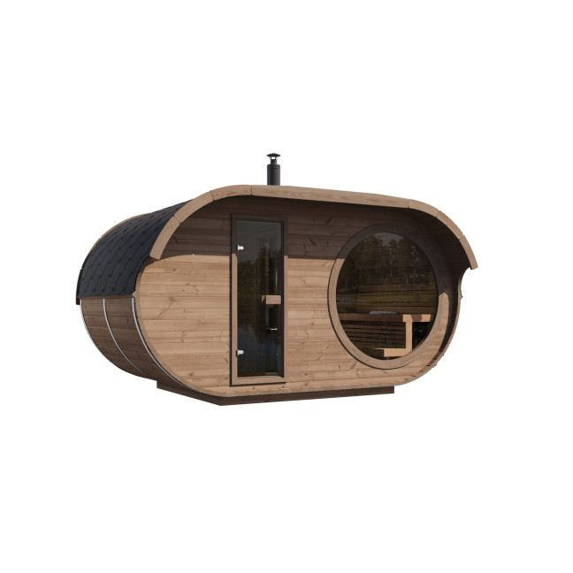 Oval Sauna Raiki Outdoor for 4 people / Electric or Wood Burning Harvia Stove / High Quality Heat Treated Scandinavian Spruce