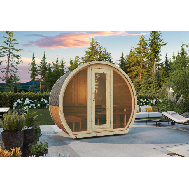 Outdoor sauna Susi 160 for 2-3 persons / Electric heating only / High-quality Nordic spruce (Pine Thermal Wood) | Wellness