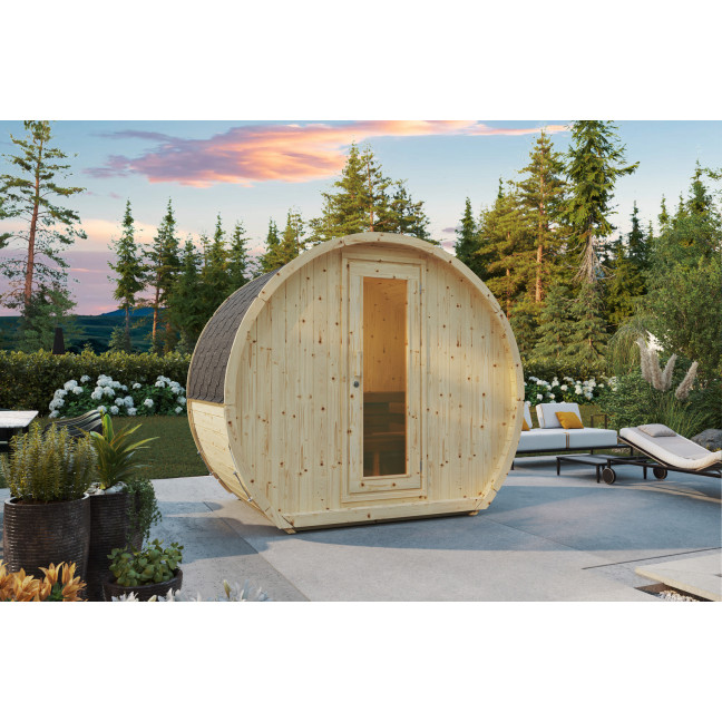 Outdoor sauna Susi 160 for 2-3 persons / Electric heating only / High-quality Nordic spruce (Pine Thermal Wood) | Wellness