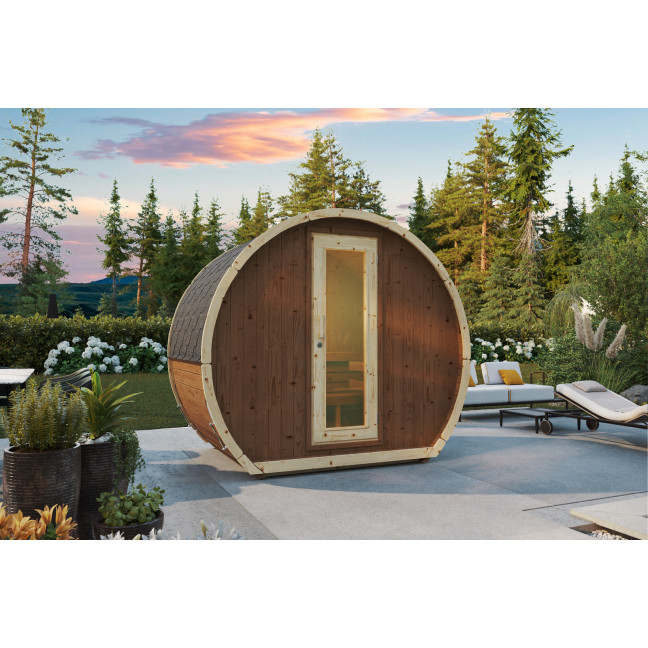 Outdoor sauna Susi 160 for 2-3 persons / Electric heating only / High-quality Nordic spruce (Pine Thermal Wood) | Wellness