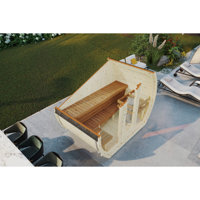 Outdoor sauna Susi 160 for 2-3 persons / Electric heating only / High-quality Nordic spruce (Pine Thermal Wood) | Wellness