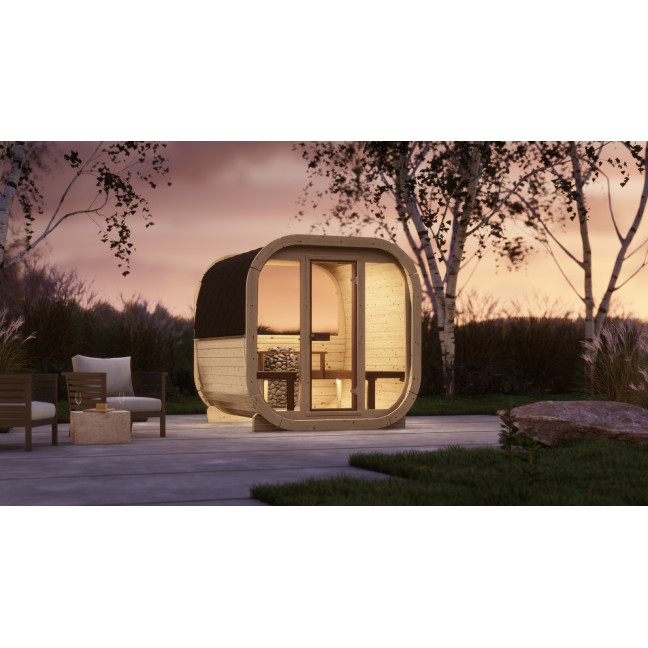 Sauna zewnętrzna Eke 220 dla 4-6 osób / Tylko ogrzewanie elektryczne / Wysokiej Jakości Świerk Nordycki ( Sosnowe Termiczne)