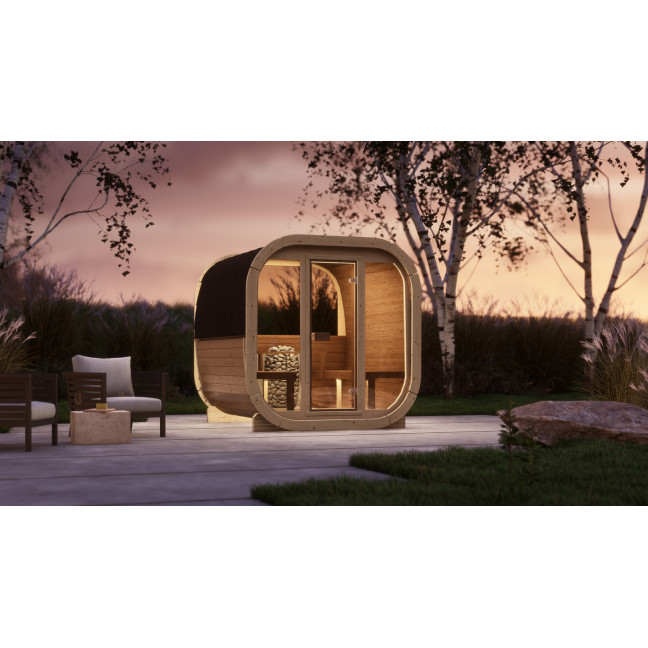 Sauna zewnętrzna Eke 220 dla 4-6 osób / Tylko ogrzewanie elektryczne / Wysokiej Jakości Świerk Nordycki ( Sosnowe Termiczne)