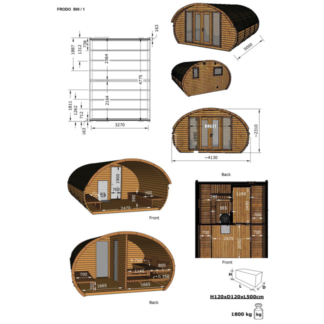 Oval Sauna Frodo 500 Outdoor for 8 people / Electric or Wood Burning Harvia Stove / High Quality Heat Scandinavian