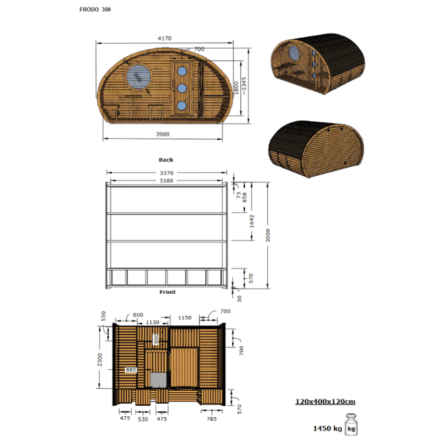 Oval Sauna Frodo 300 Outdoor for 8 people / Electric or Wood Burning Harvia Stove / High Quality Heat Treated