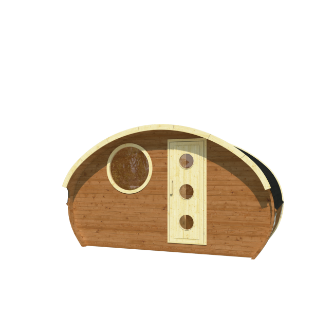 Oval Sauna Frodo 240 Outdoor for 8 people / Electric or Wood Burning Harvia Stove / High Quality Heat Treated Spruce