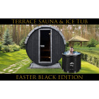 Outdoor Terrace Sauna Black Easter Edition + Ice Tub / Harvia Electric Stove or WIFI Stove / High Quality Scandinavian Spruce