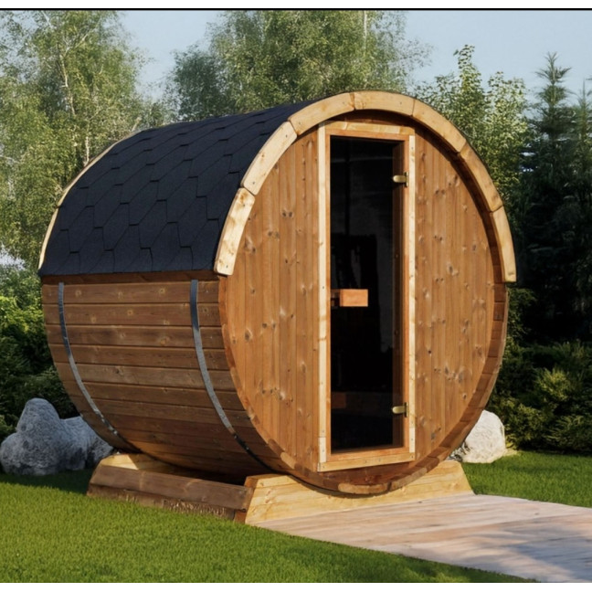 Outdoor Terrace Sauna Black Easter Edition + Ice Tub / Harvia Electric Stove or WIFI Stove / High Quality Scandinavian Spruce