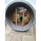 Barrel Sauna 330 with Terrace for 4 people / Electric or Wood-Burning Harvia Stove / High quality Scandinavian Spruce