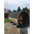 Barrel Sauna 330 with Terrace for 4 people / Electric or Wood-Burning Harvia Stove / High quality Spruce (Thermowood)