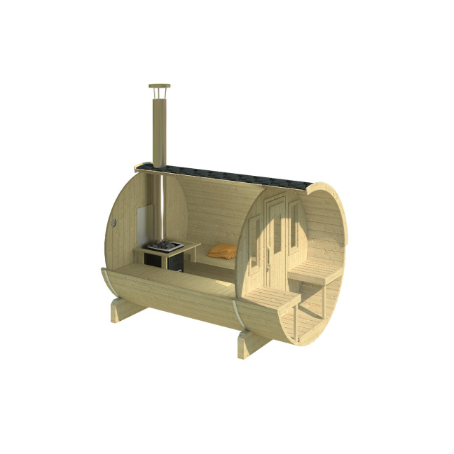 Barrel Sauna Garden Sauna 250 4-person / Electric or Wood-Burning Harvia Stove  / High Quality Scandinavian Spruce