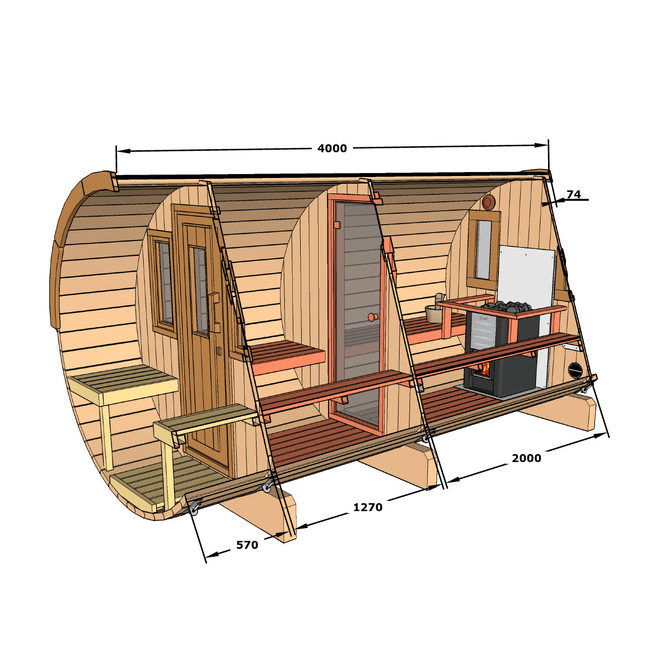 Barrel Sauna Garden Sauna 400 for 7 persons / Electric or Wood-Burning Harvia Stove  / High Quality Scandinavian Spruce