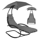 Beach Lounger Garden Chair | Lounge chair with canopy, hammock for balcony or patio Beige/Grey | Garden hammock