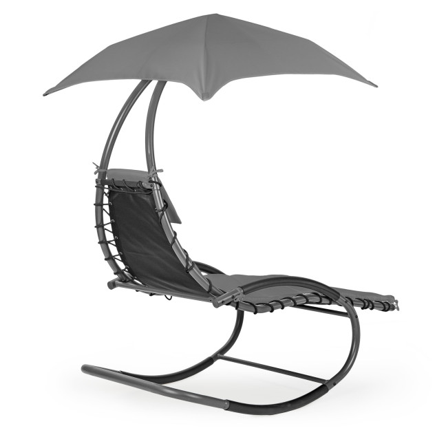 Beach Lounger Garden Chair | Lounge chair with canopy, hammock for balcony or patio Beige/Grey | Garden hammock