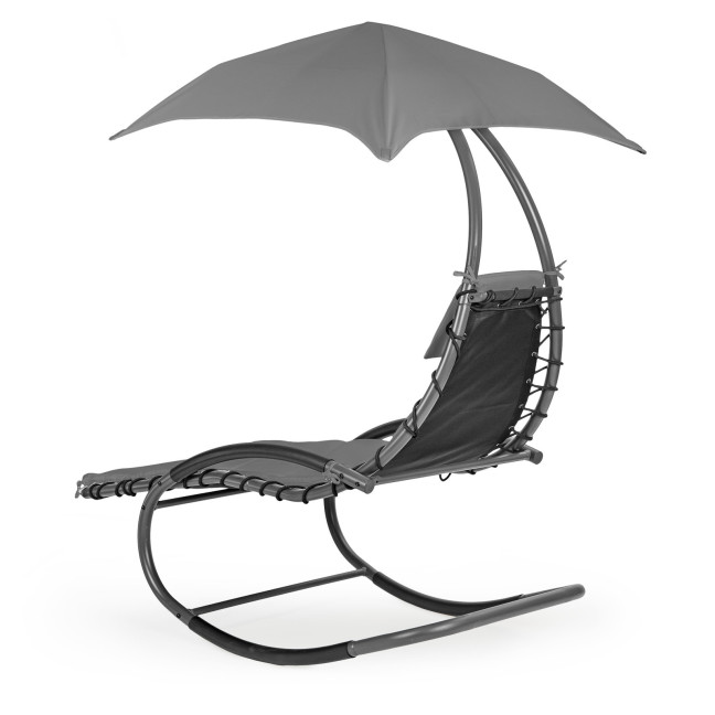 Beach Lounger Garden Chair | Lounge chair with canopy, hammock for balcony or patio Beige/Grey | Garden hammock