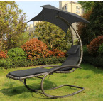 Beach Lounger Garden Chair | Lounge chair with canopy, hammock for balcony or patio Beige/Grey | Garden hammock on a stand