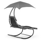 Beach Lounger Garden Chair | Lounge chair with canopy, hammock for balcony or patio Beige/Grey | Garden hammock on a stand