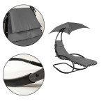 Beach Lounger Garden Chair | Lounge chair with canopy, hammock for balcony or patio Beige/Grey | Garden hammock on a stand