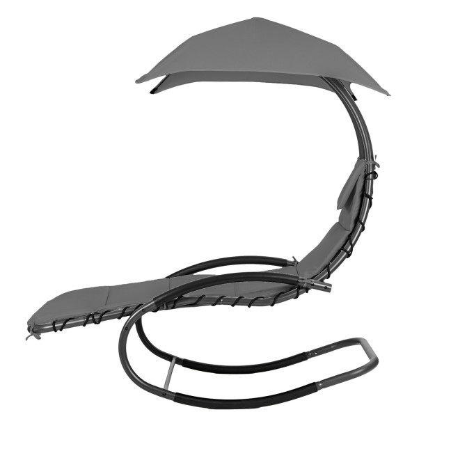 Beach Lounger Garden Chair | Lounge chair with canopy, hammock for balcony or patio Beige/Grey | Garden hammock on a stand