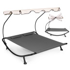 Double Garden Lounger | Beach lounger with adjustable canopy hammock for patio balcony Grey | Garden hammock on a stand