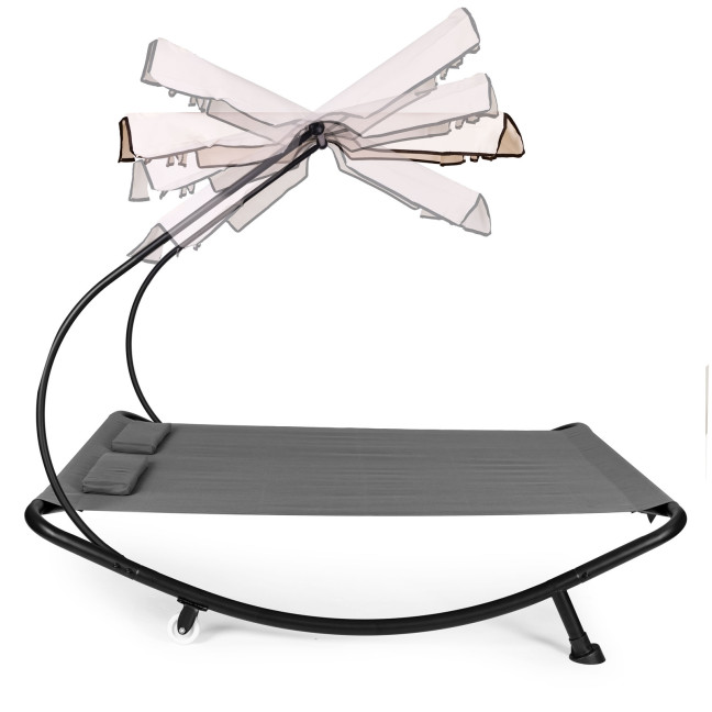 Double Garden Lounger | Beach lounger with adjustable canopy hammock for patio balcony Grey | Garden hammock on a stand