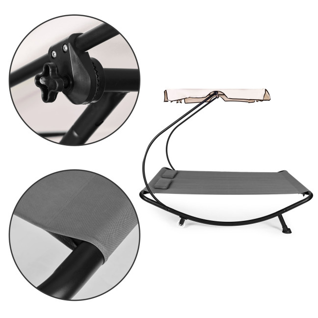 Double Garden Lounger | Beach lounger with adjustable canopy hammock for patio balcony Grey | Garden hammock on a stand