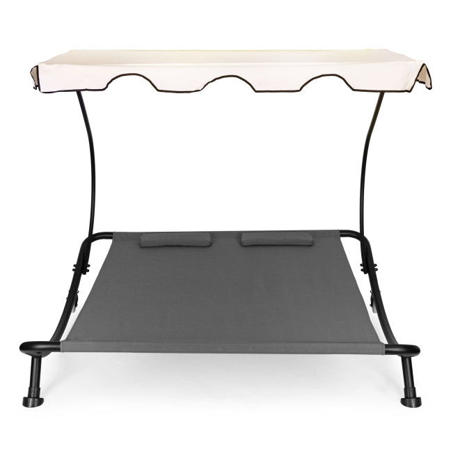 Double Garden Lounger | Beach lounger with adjustable canopy hammock for patio balcony Grey | Garden hammock on a stand