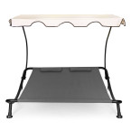 Double Garden Lounger | Beach lounger with adjustable canopy hammock for patio balcony Grey | Garden hammock on a stand
