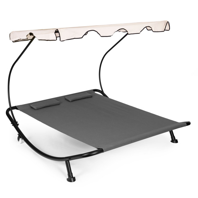 Double Garden Lounger | Beach lounger with adjustable canopy hammock for patio balcony Grey | Garden hammock on a stand
