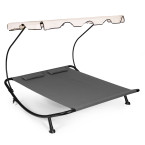 Double Garden Lounger | Beach lounger with adjustable canopy hammock for patio balcony Grey | Garden hammock on a stand