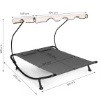 Double Garden Lounger | Beach lounger with adjustable canopy hammock for patio balcony Grey | Garden hammock on a stand
