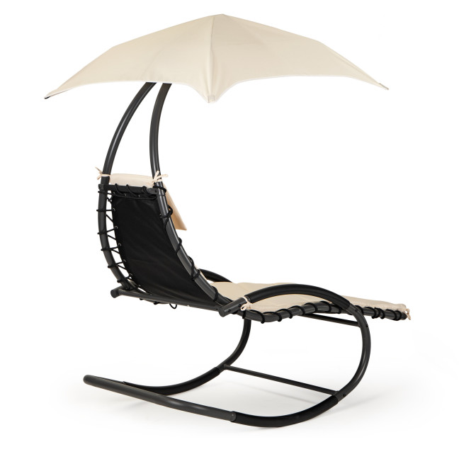 Beach Lounger Garden Chair | Lounge chair with canopy, hammock for balcony or patio Beige/Grey | Garden hammock on a stand