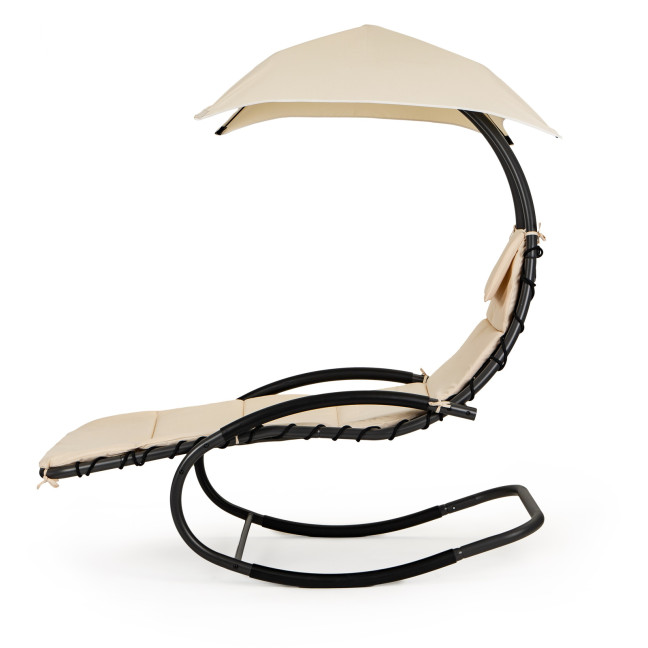 Beach Lounger Garden Chair | Lounge chair with canopy, hammock for balcony or patio Beige/Grey | Garden hammock on a stand