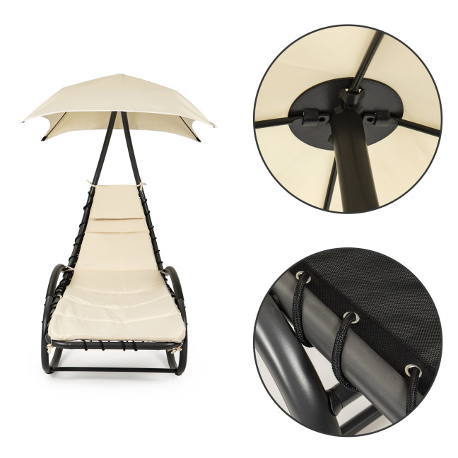 Beach Lounger Garden Chair | Lounge chair with canopy, hammock for balcony or patio Beige/Grey | Garden hammock on a stand