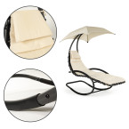 Beach Lounger Garden Chair | Lounge chair with canopy, hammock for balcony or patio Beige/Grey | Garden hammock on a stand