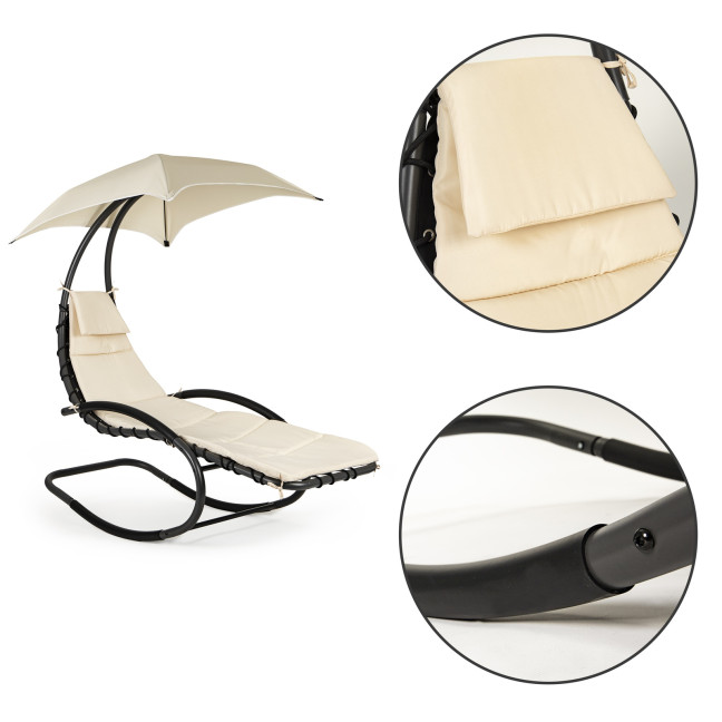 Beach Lounger Garden Chair | Lounge chair with canopy, hammock for balcony or patio Beige/Grey | Garden hammock on a stand