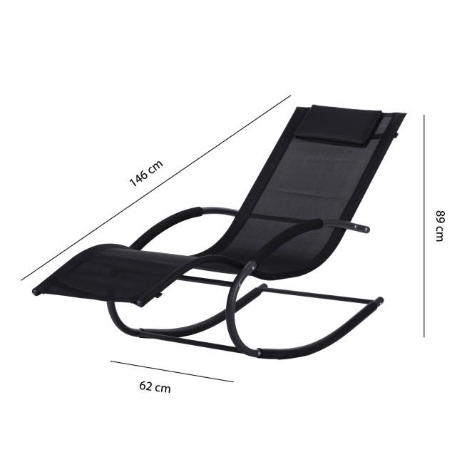 Garden Lounger with Headrest | Folding beach lounger for balcony or patio Black/Grey | Garden furniture
