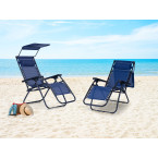 Beach Garden Lounger | Adjustable backrest with movable canopy for patio or balcony Beige/Grey/Blue | Garden furniture,
