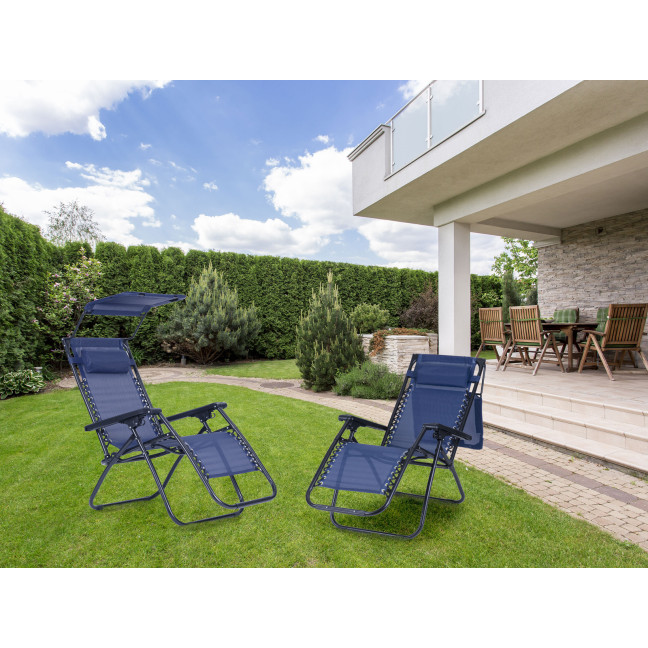 Beach Garden Lounger | Adjustable backrest with movable canopy for patio or balcony Beige/Grey/Blue | Garden furniture,