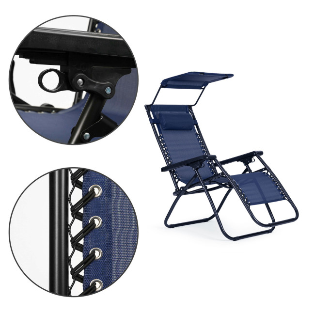 Beach Garden Lounger | Adjustable backrest with movable canopy for patio or balcony Beige/Grey/Blue | Garden furniture,