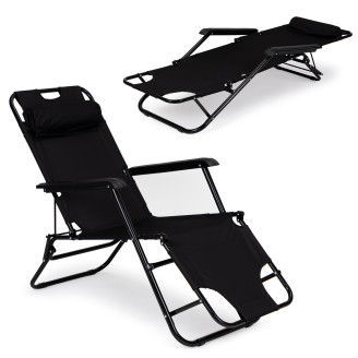 Garden Lounger with Headrest | Folding beach lounger for balcony or patio Green/Black/Blue/Beige | Garden furniture