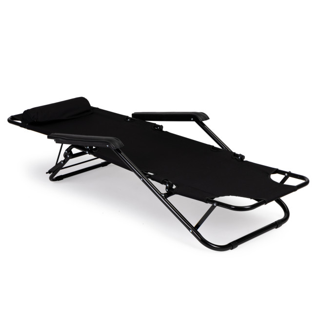 Garden Lounger with Headrest | Folding beach lounger for balcony or patio Green/Black/Blue/Beige | Garden furniture