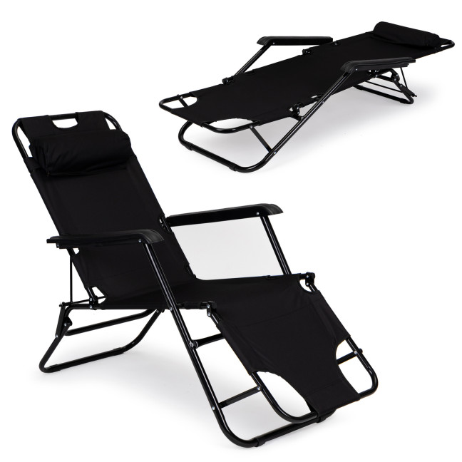 Garden Lounger with Headrest | Folding beach lounger for balcony or patio Green/Black/Blue/Beige | Garden furniture