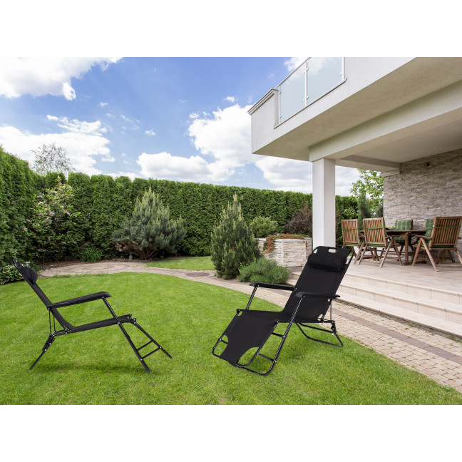 Garden Lounger with Headrest | Folding beach lounger for balcony or patio Green/Black/Blue/Beige | Garden furniture