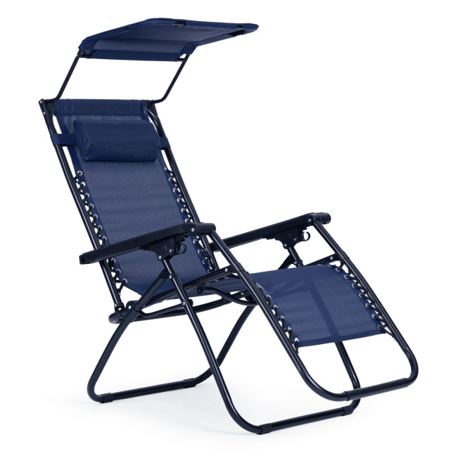 Beach Garden Lounger | Adjustable backrest with movable canopy for patio or balcony Beige/Grey/Blue | Garden furniture